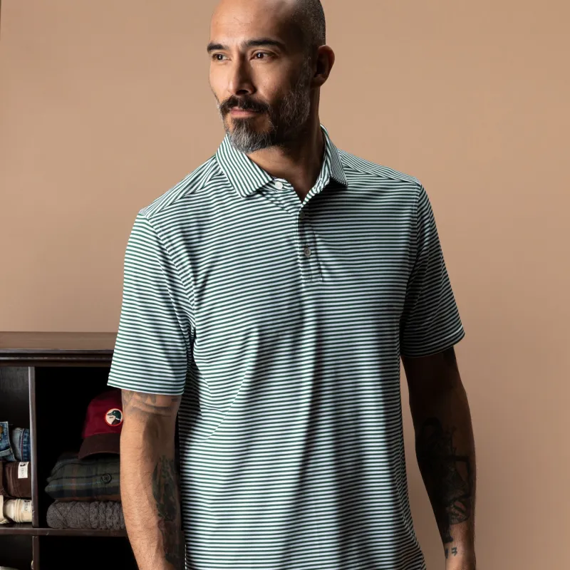 Long Drive Performance Polo - Kirk Stripe - Hunter Green made by Duck Head