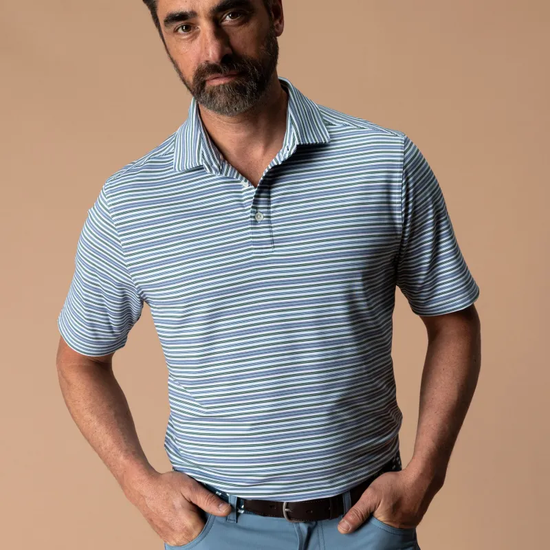 Long Drive Performance Polo - Caro Stripe - Hunter Green made by Duck Head