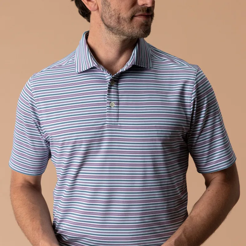 Long Drive Performance Polo - Caro Stripe - Aubergine made by Duck Head
