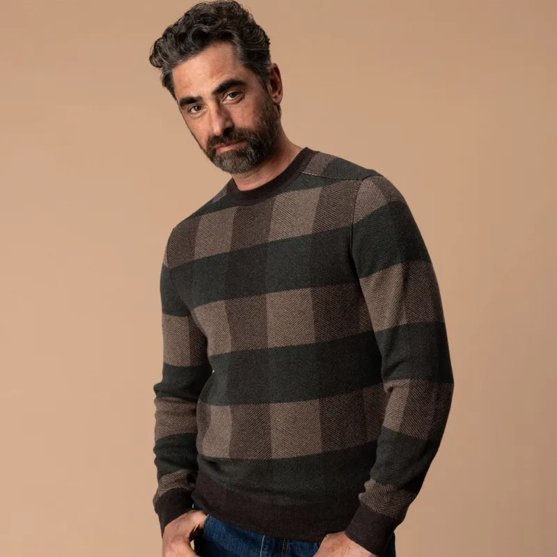 Whitfield Plaid Merino Crewneck Sweater - Chocolate Plum Heather made by Duck Head