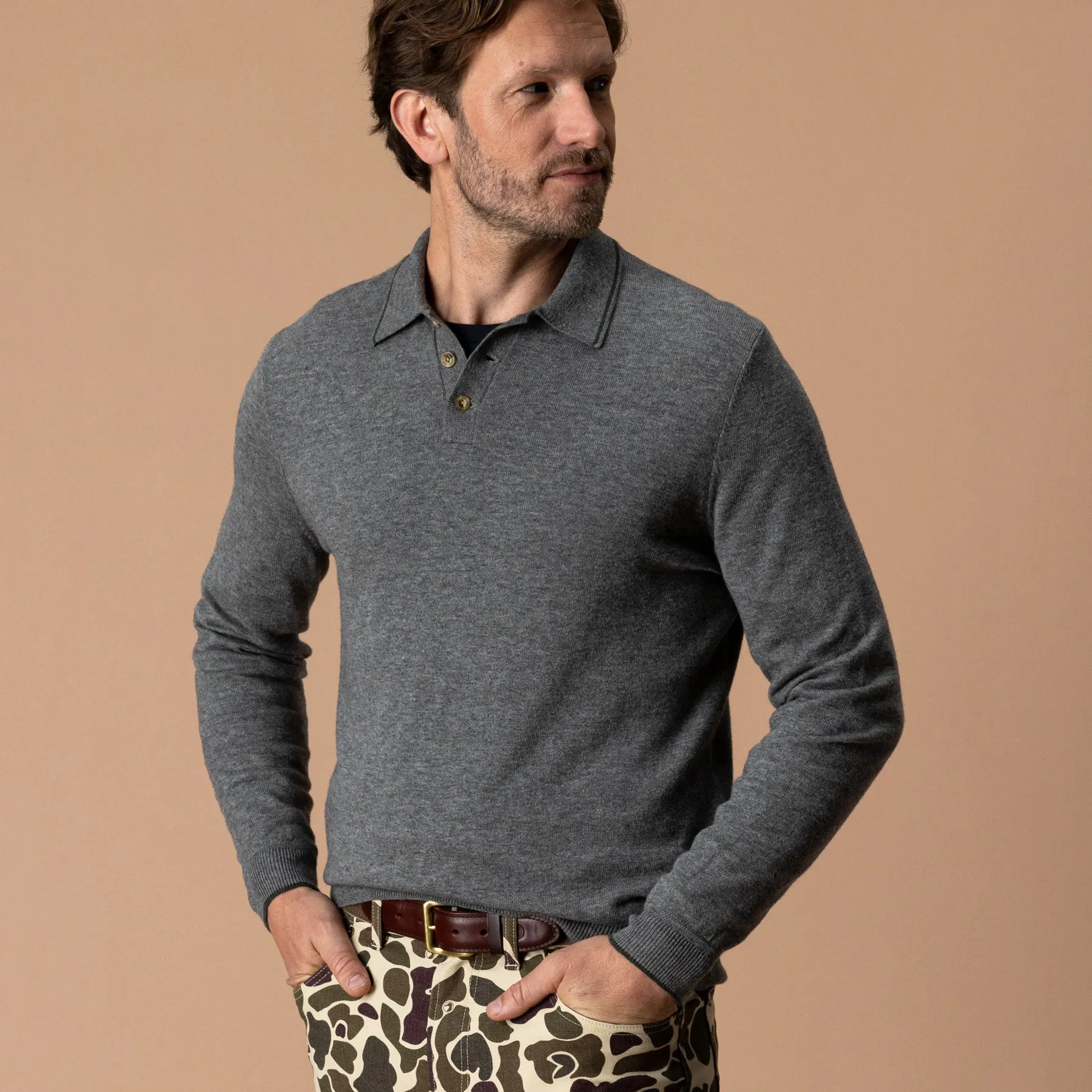 Jonas Merino Polo Sweater - Fossil Gray Heather sold by Duck Head