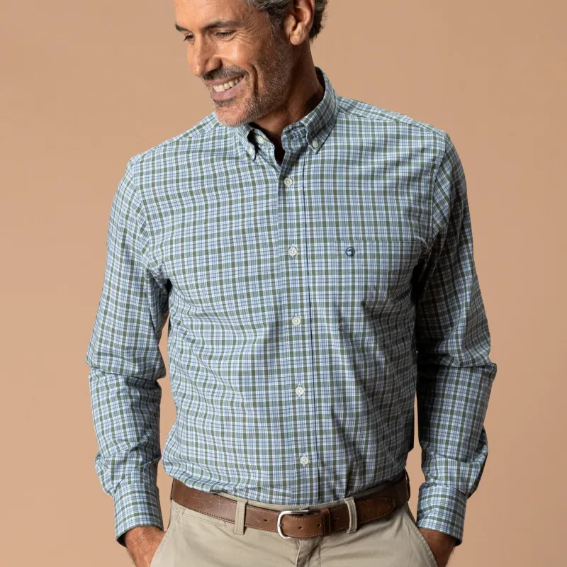 Performance Poplin Sport Shirt - Denton Plaid - Mossy Bark made by Duck Head