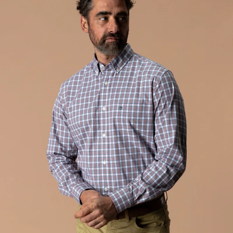 Performance Poplin Sport Shirt - Barrett Plaid - Cedarwood Red made by Duck Head