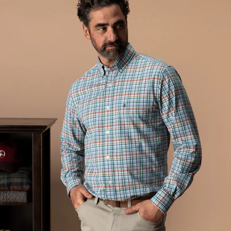 Performance Poplin Sport Shirt - Winsley Plaid - Windblown Sky made by Duck Head
