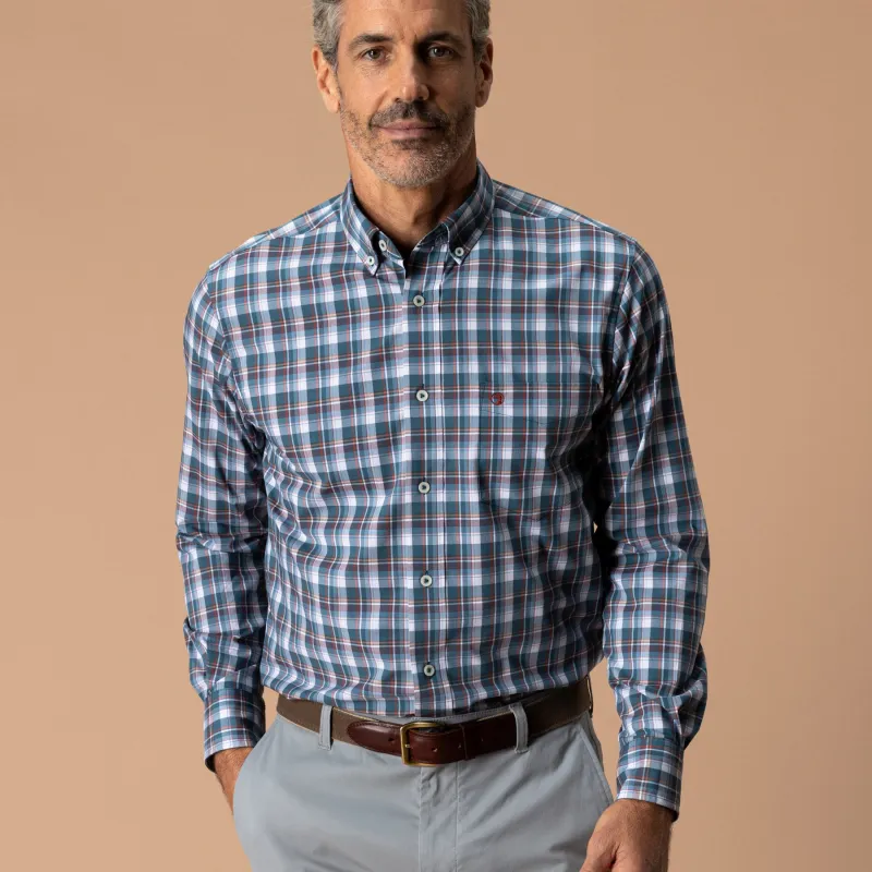 Performance Poplin Sport Shirt - Payne Plaid - Stormy Teal made by Duck Head