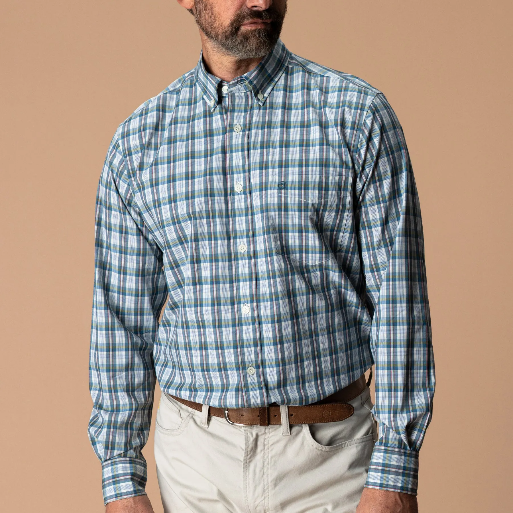 Performance Poplin Sport Shirt - Eaton Plaid - Sandrift Khaki sold by Duck Head product image thumbnail 2