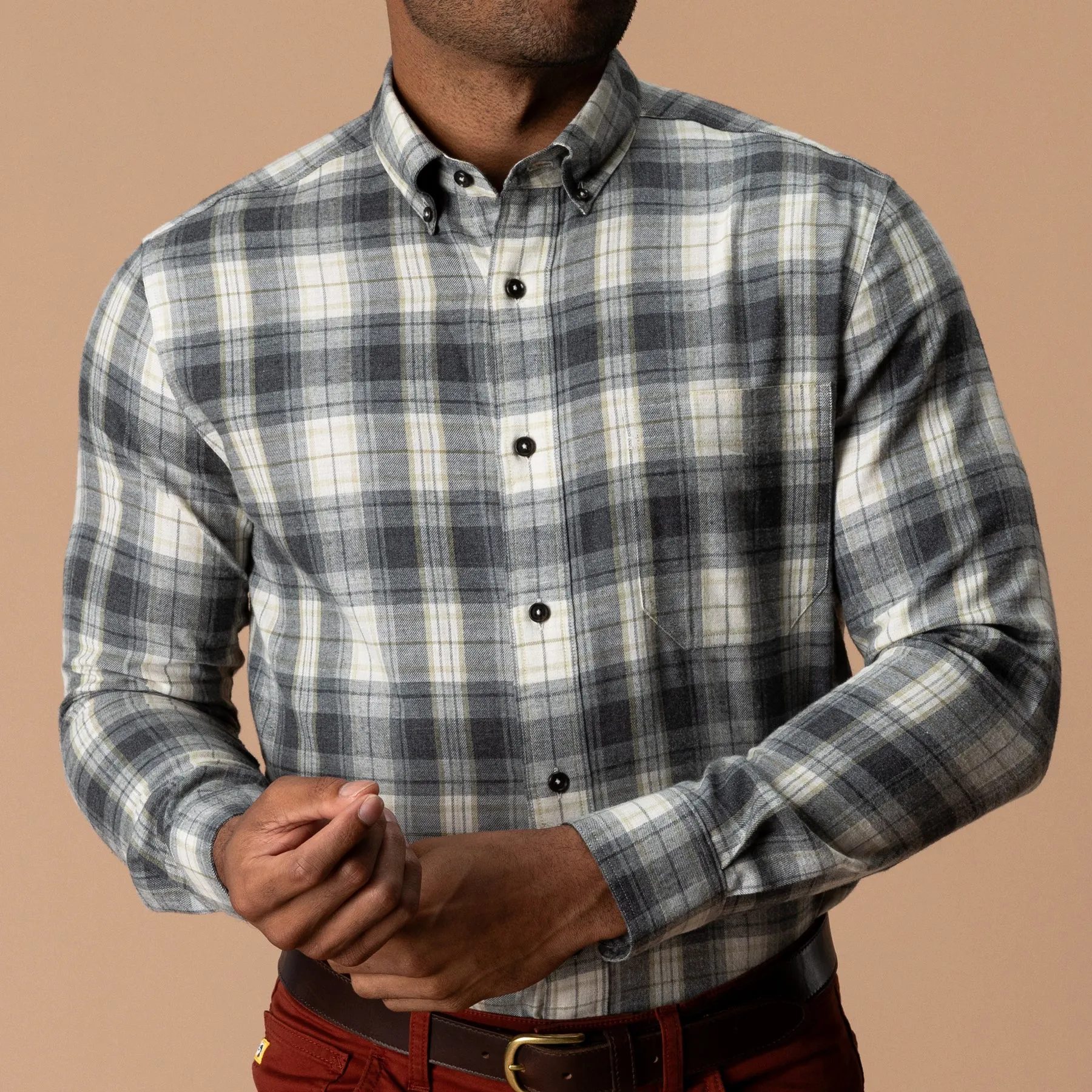 Cotton Flannel Sport Shirt - Rolland Plaid - Charcoal Heather sold by Duck Head