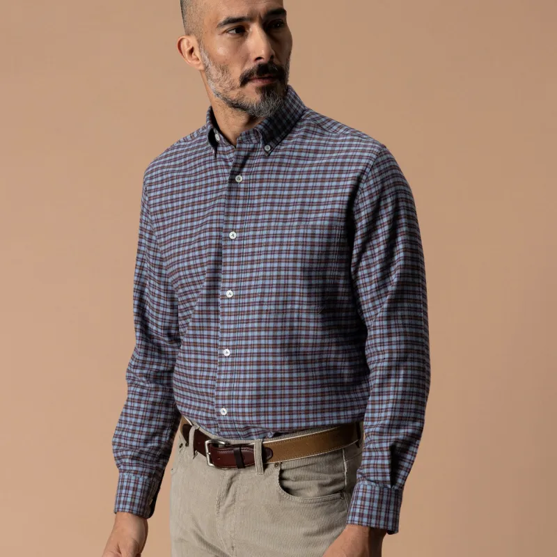 Cotton Flannel Sport Shirt - Paxon Plaid - Windblown Sky made by Duck Head