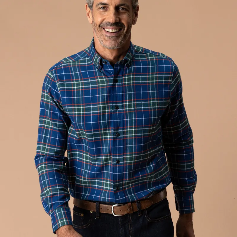 Cotton Flannel Sport Shirt - Osborne Plaid - Navy Peony made by Duck Head