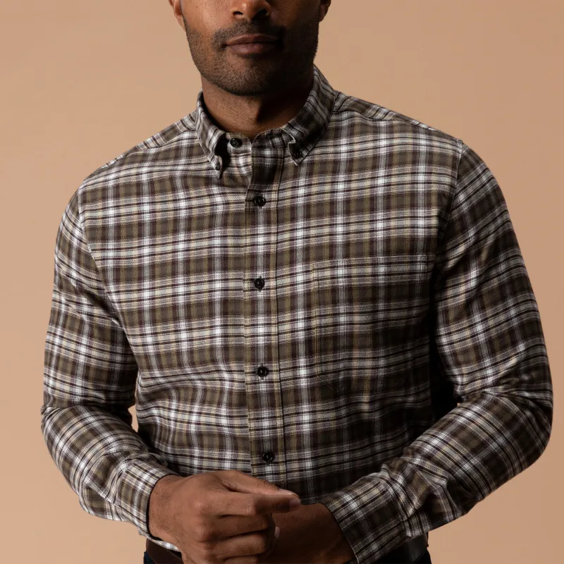 Cotton Flannel Sport Shirt - Merin Plaid - Crocodile Brown made by Duck Head