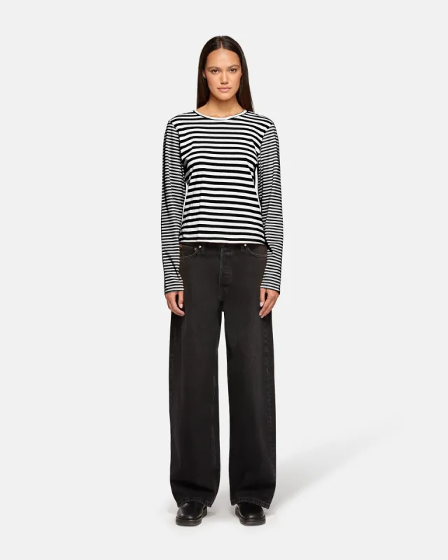 Sadie Striped Long Sleeve Black and White Contrast Stripe sold by EB Denim