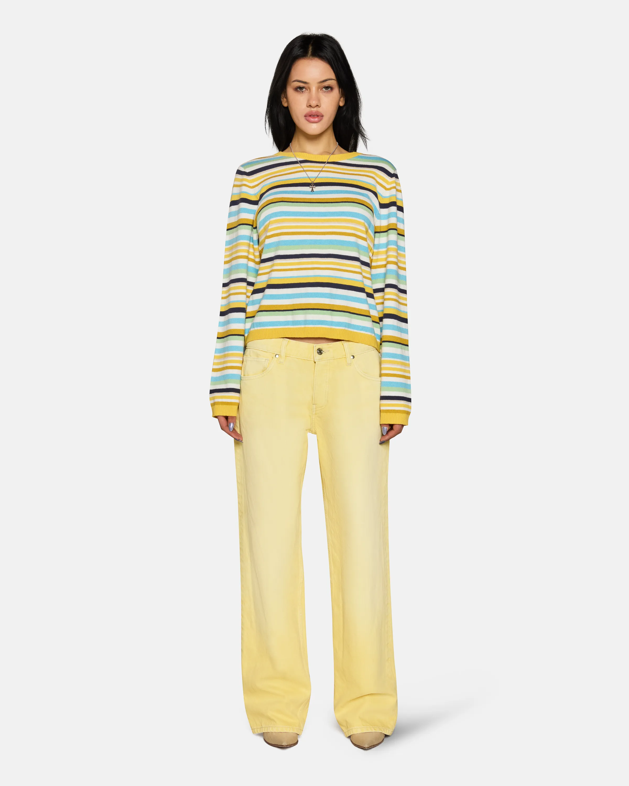 Shannon Stripe Sweater Mustard Navy Multi sold by EB Denim