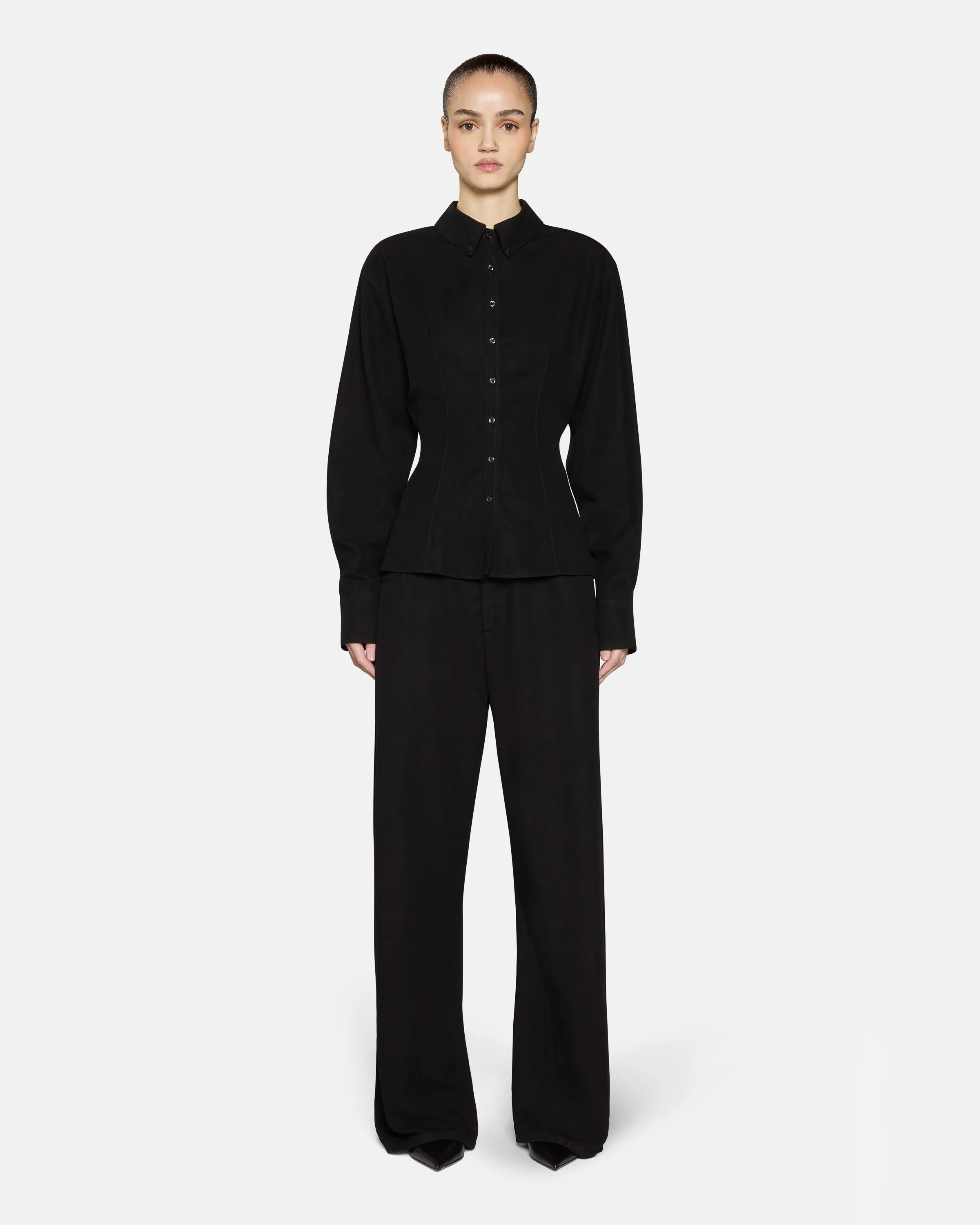 Eddie Bowed Pant Black Linen sold by EB Denim