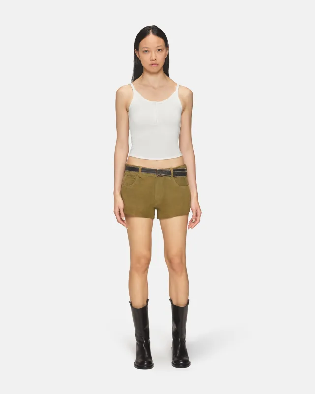 Portman Low Rise Shorts Olive Suede sold by EB Denim