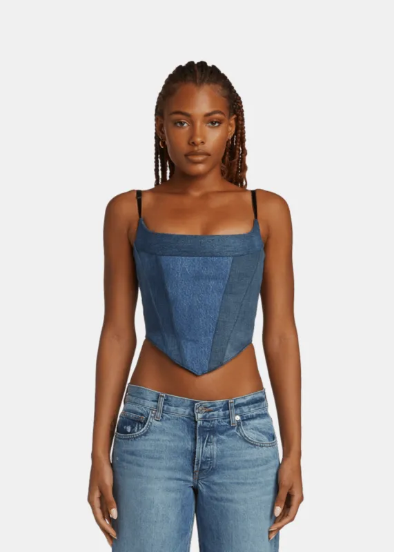 Polka Corset Upcycled Denim sold by EB Denim