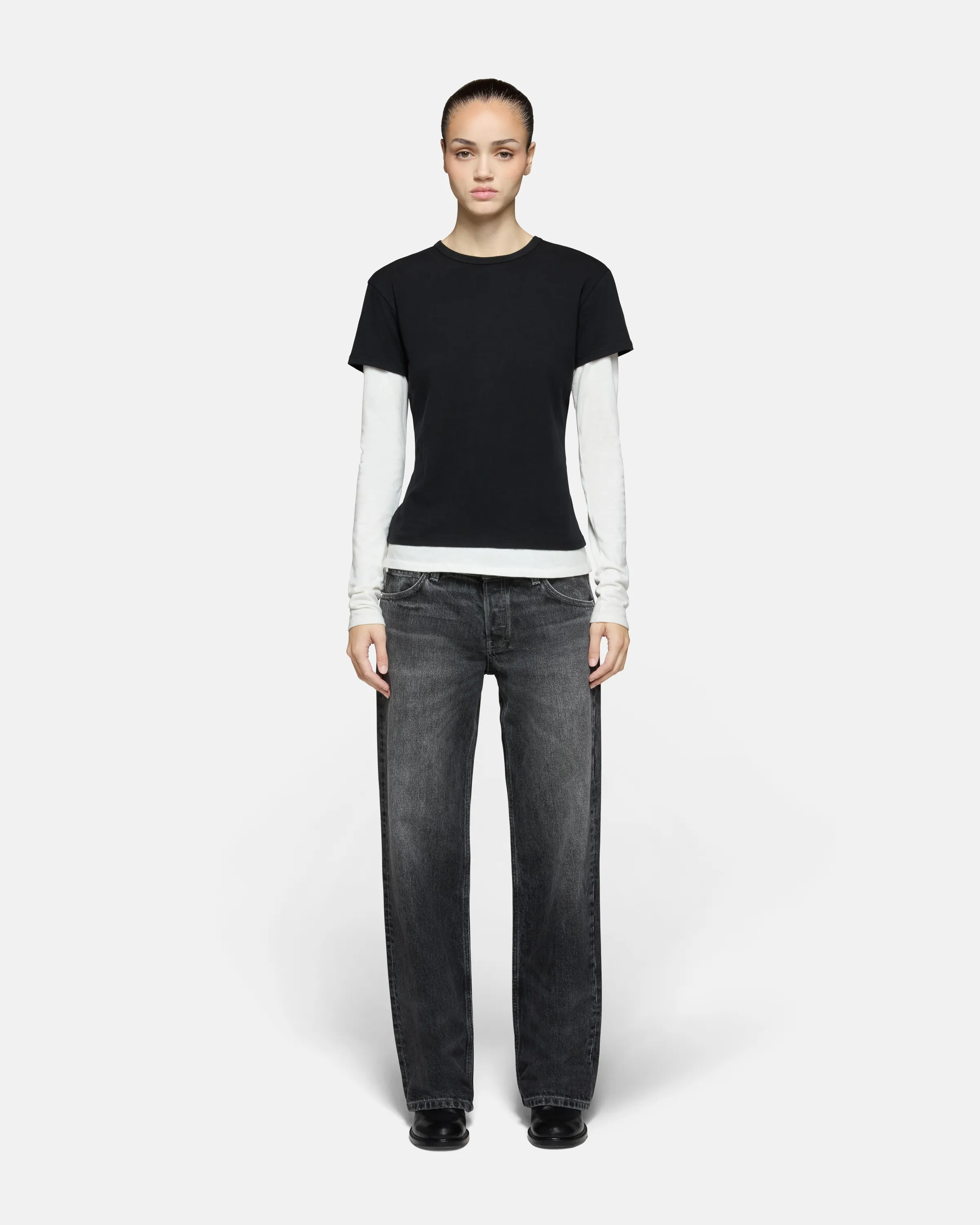 Rory Layered Long Sleeve Black and White sold by EB Denim product image thumbnail 4
