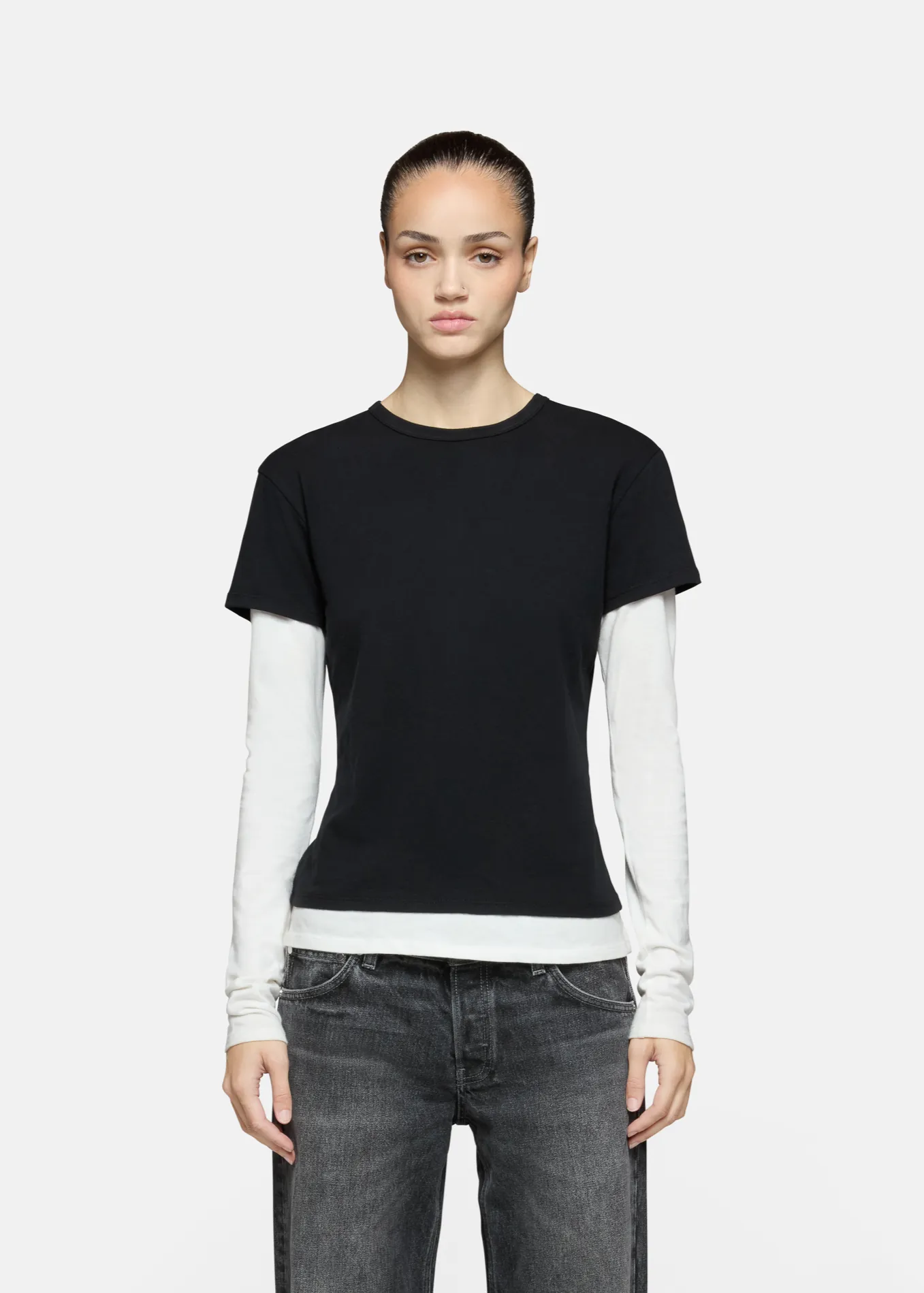 Rory Layered Long Sleeve Black and White sold by EB Denim