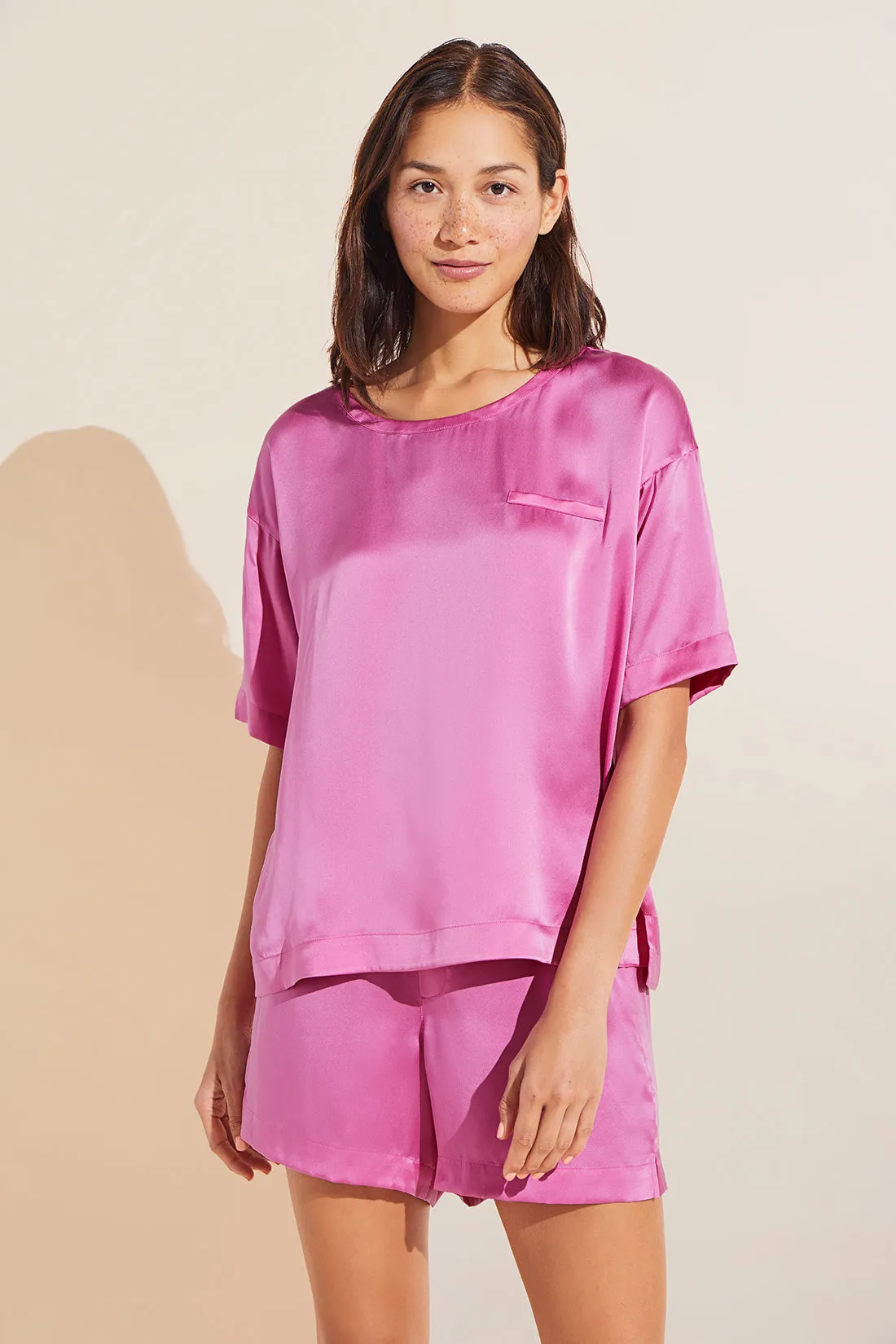 Inez Washable Silk Short Sleeve Tee & Boxer PJ Set sold by Eberjey