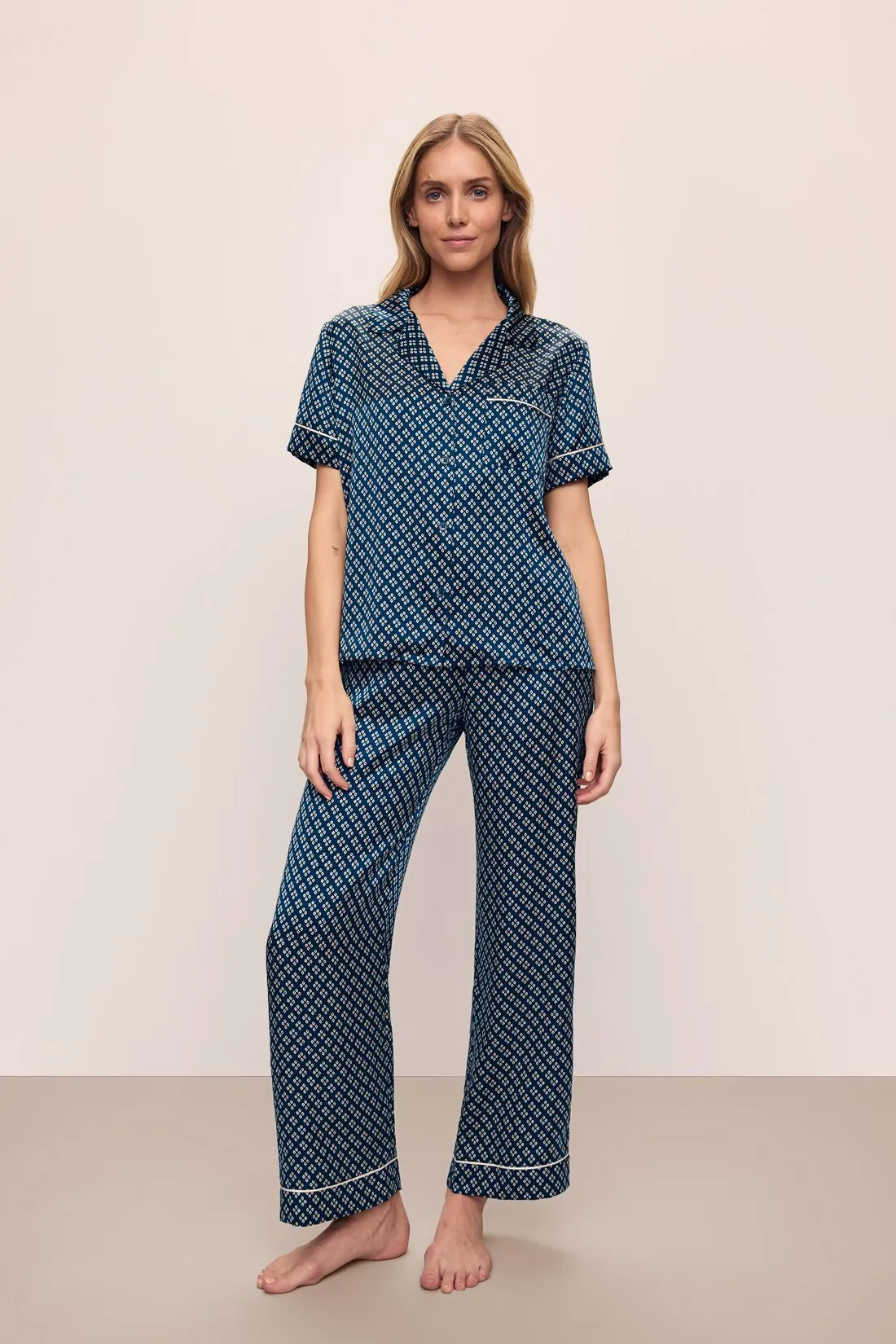 Inez Washable Silk Printed Short Sleeve Pant PJ Set sold by Eberjey