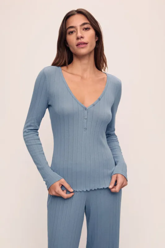 Pointelle V Neck Henley sold by Eberjey