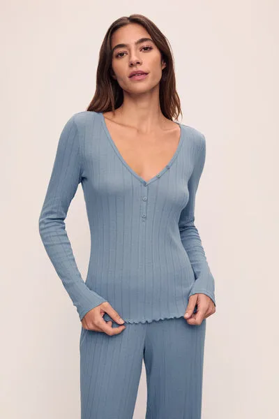 Pointelle V Neck Henley sold by Eberjey