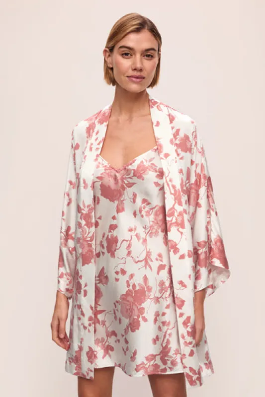 Eberjey x L'AGENCE - Inez Washable Silk Printed Short Robe sold by Eberjey
