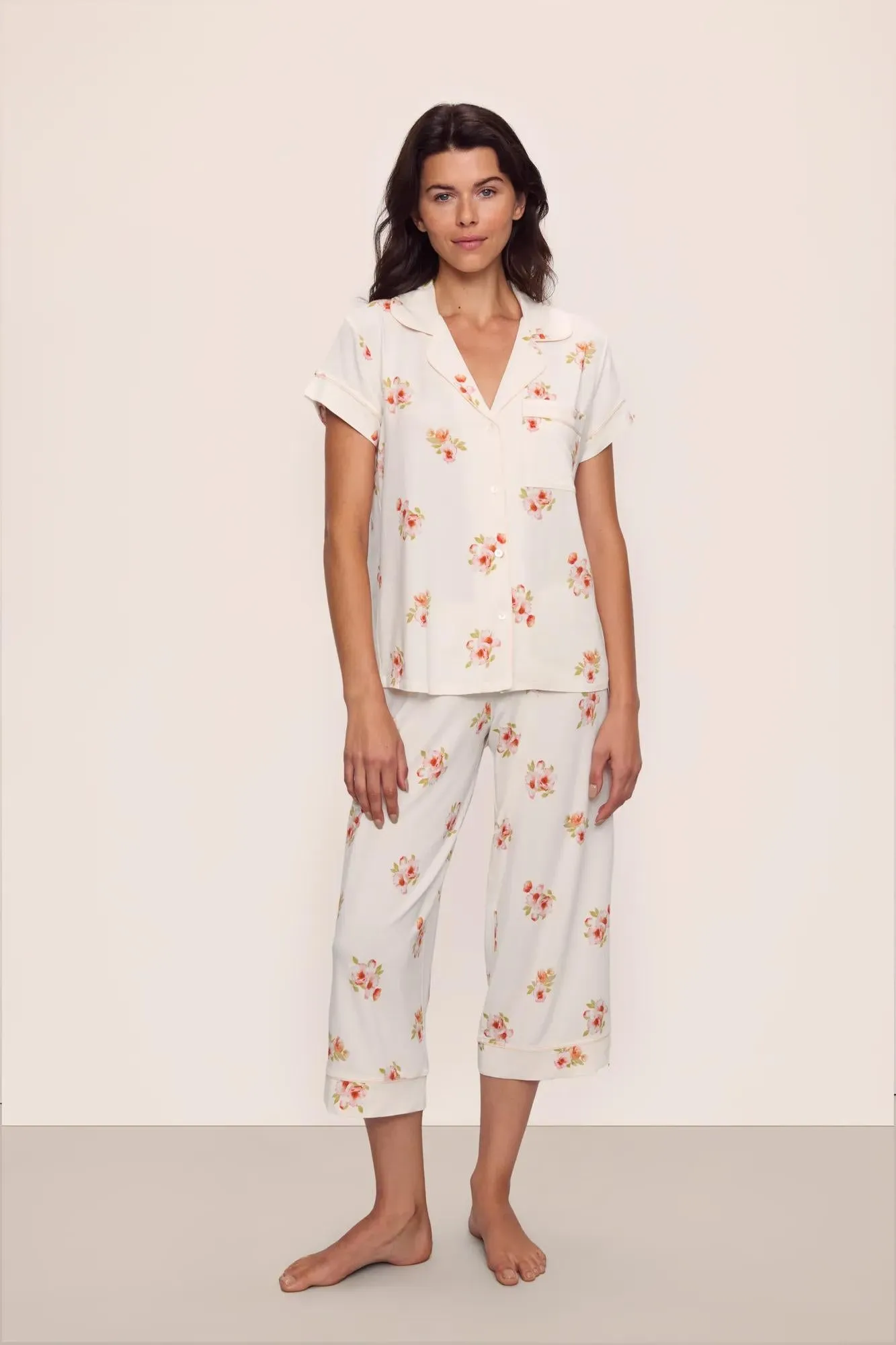 Gisele Printed TENCEL™ Modal Short Sleeve Cropped PJ Set sold by Eberjey