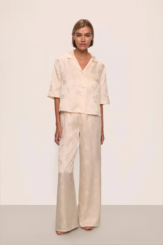 Inez Washable Silk Jacquard Relaxed Wide Leg Pant PJ Set sold by Eberjey