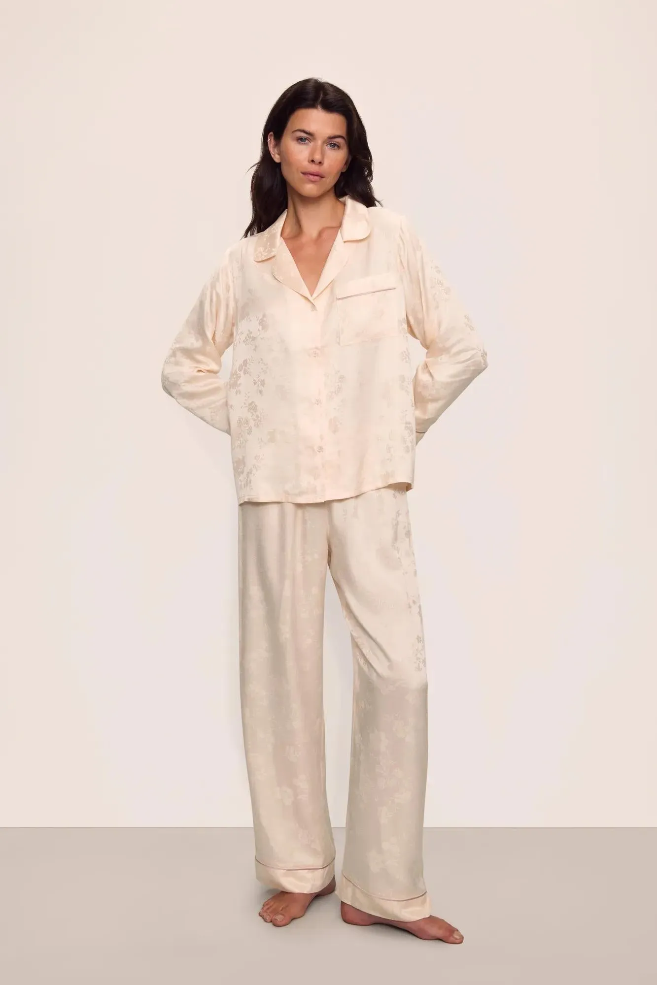 Inez Washable Silk Jacquard Long PJ Set sold by Eberjey
