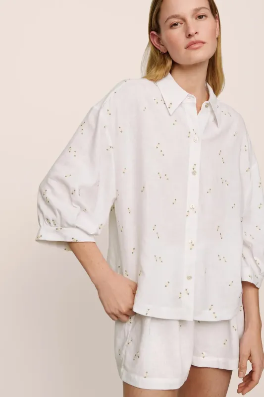 Linen Blend Relaxed Quarter Sleeve Top sold by Eberjey