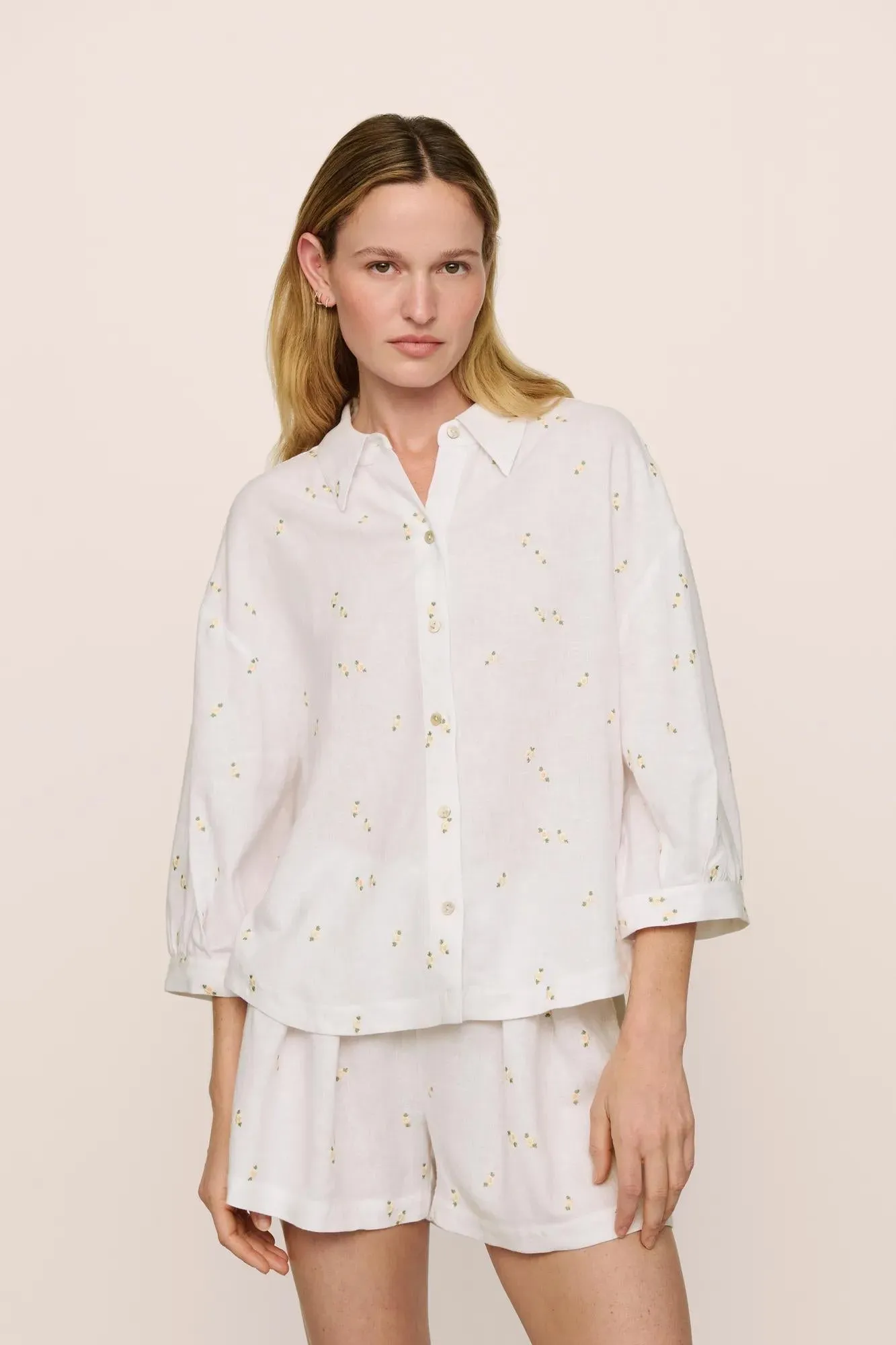 Linen Blend Relaxed Quarter Sleeve Top sold by Eberjey product image thumbnail 4