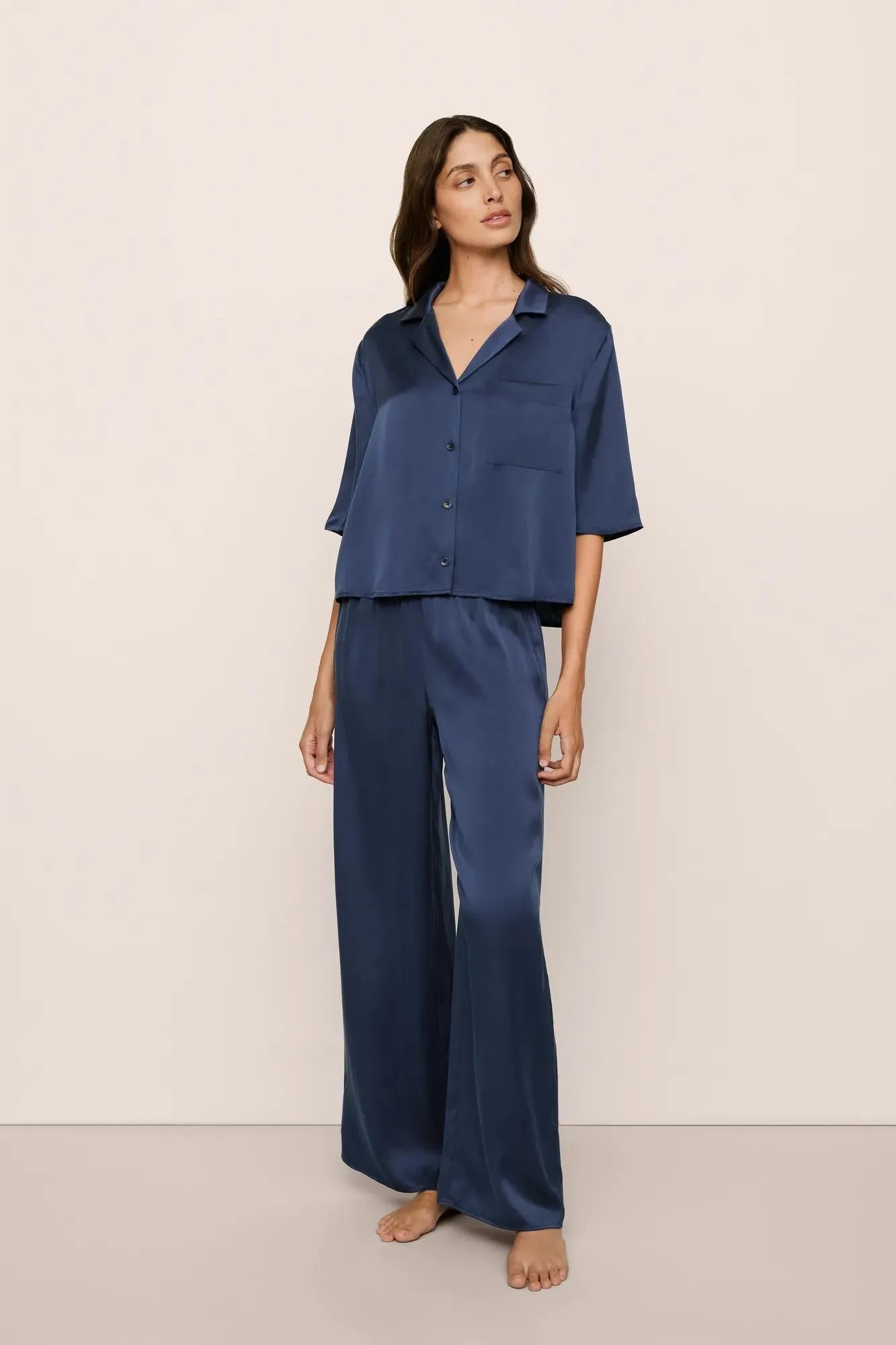 Inez Washable Silk Relaxed Wide Leg Pant PJ Set sold by Eberjey