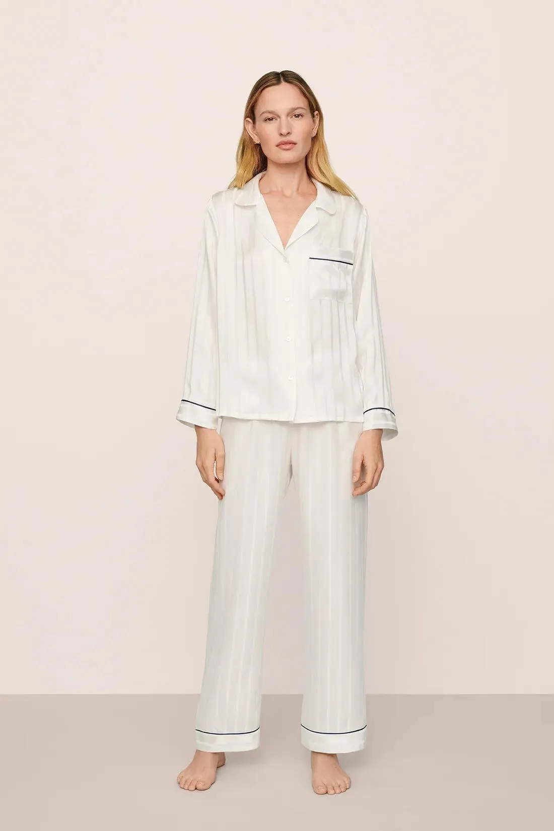 Inez Washable Silk Jacquard Long PJ Set sold by Eberjey