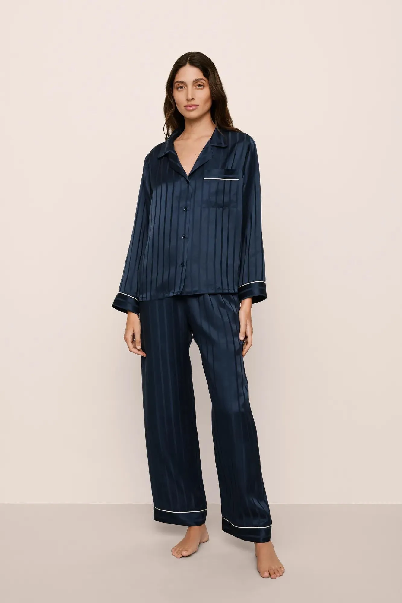 Inez Washable Silk Jacquard Long PJ Set sold by Eberjey