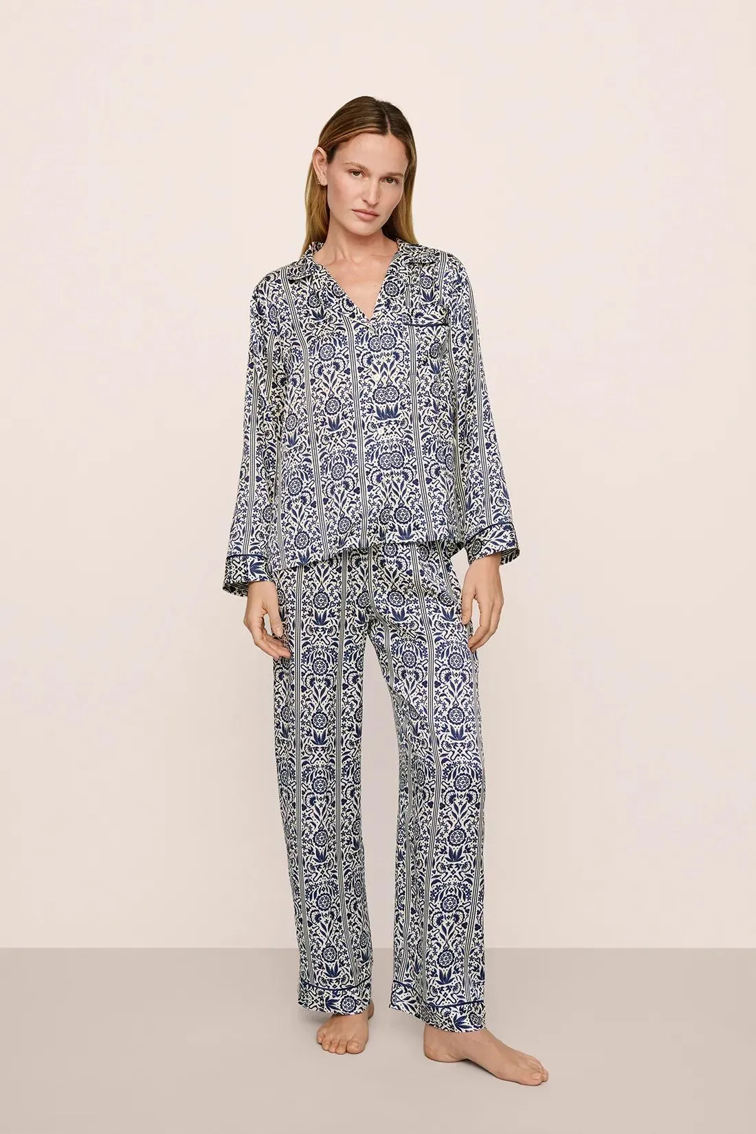 Eberjey x Casa Del Sol - Inez Washable Silk Printed Long PJ Set sold by Eberjey