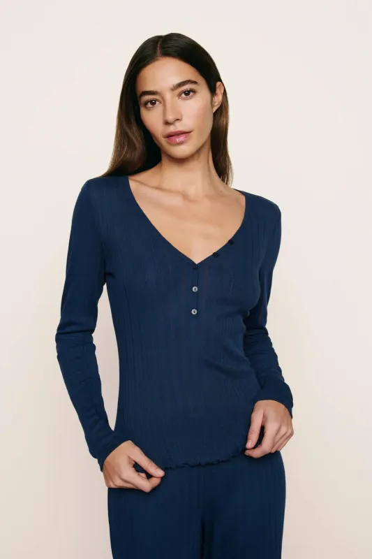 Pointelle V Neck Henley sold by Eberjey