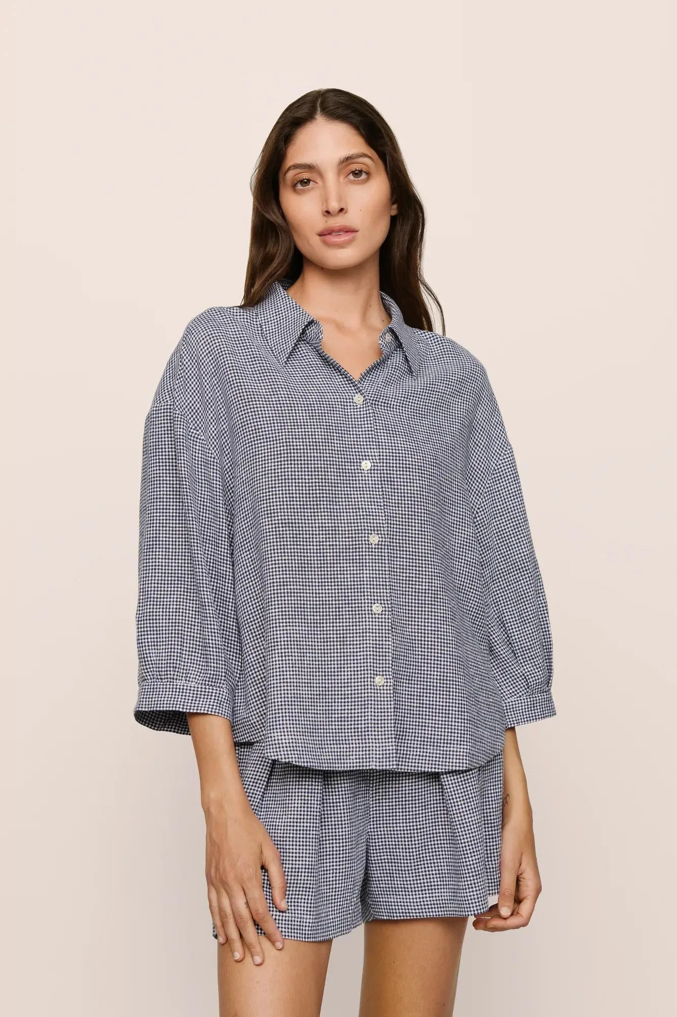 Linen Blend Relaxed Quarter Sleeve Top sold by Eberjey