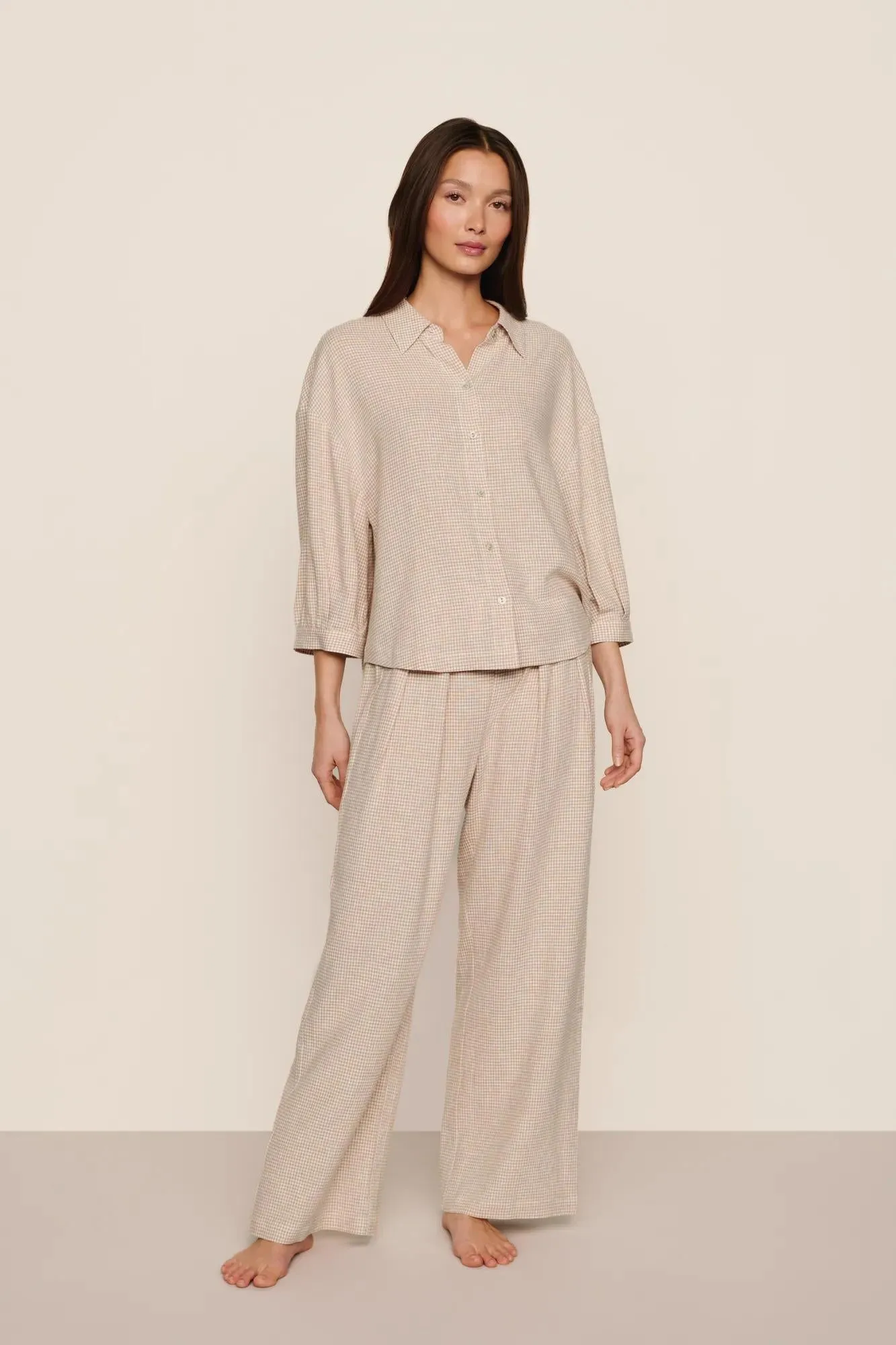 Linen Blend Relaxed Quarter Sleeve Top sold by Eberjey