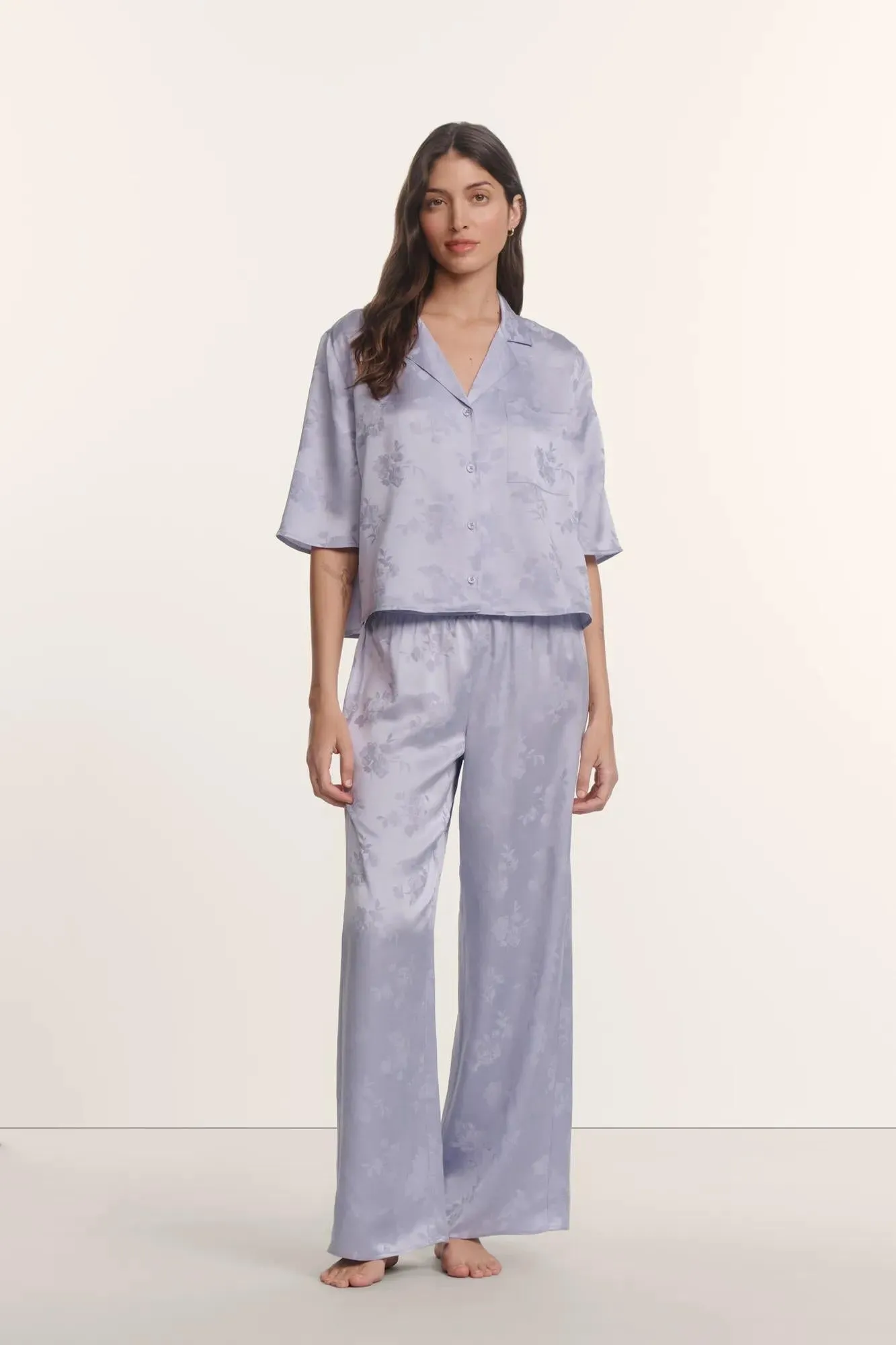 Inez Washable Silk Jacquard Relaxed Wide Leg Pant PJ Set sold by Eberjey