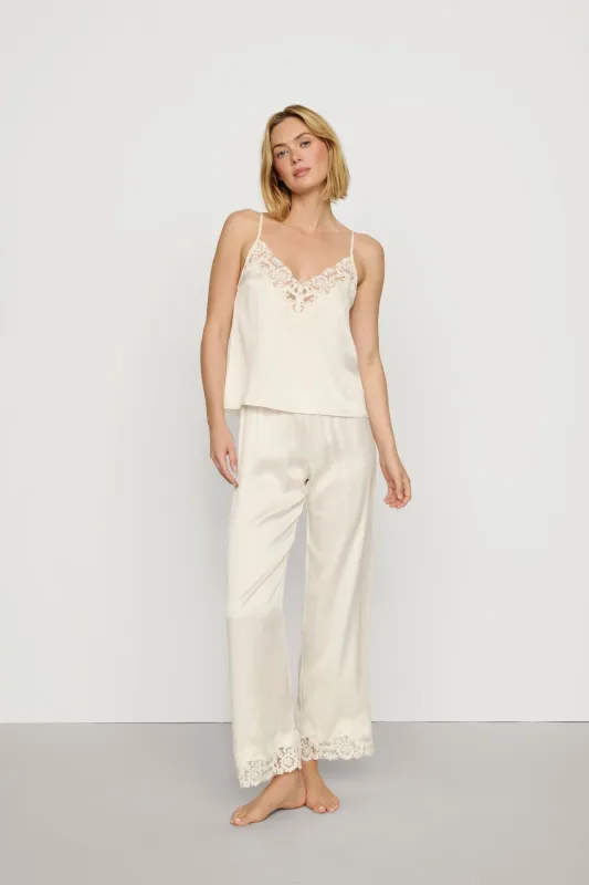Washable Silk with Lace Embroidery Cami & Pant PJ Set made by Eberjey