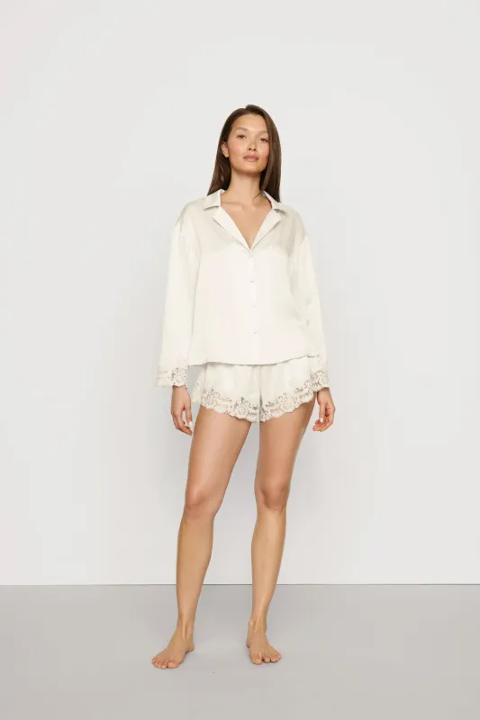 Washable Silk with Lace Embroidery Long Sleeve Top & Short PJ Set made by Eberjey