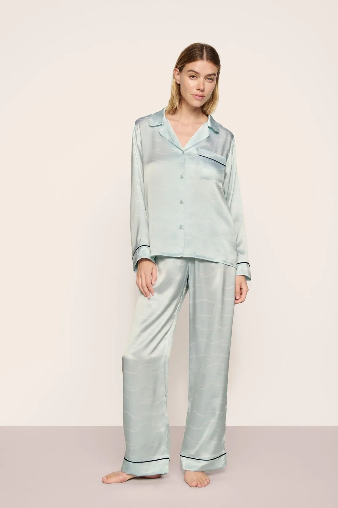Eberjey x The Ritz-Carlton Yacht Collection - Inez Washable Silk Printed Long PJ Set sold by Eberjey