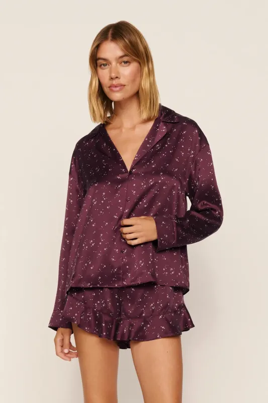 Washable Silk Printed Ruffle Long Sleeve & Short PJ Set made by Eberjey