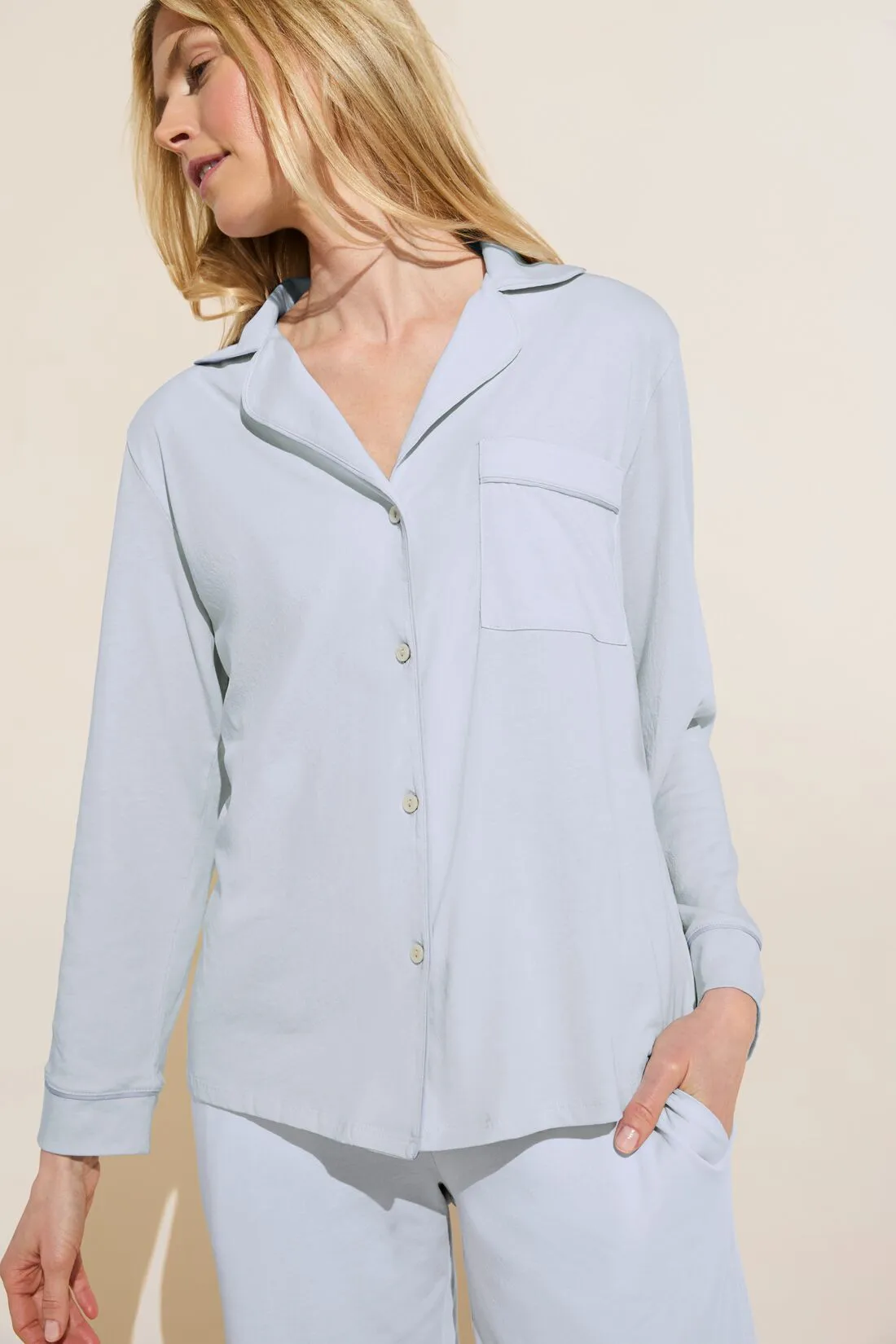 Organic Pima Cotton Notch Collar Top & Pant PJ Set sold by Eberjey product image thumbnail 2