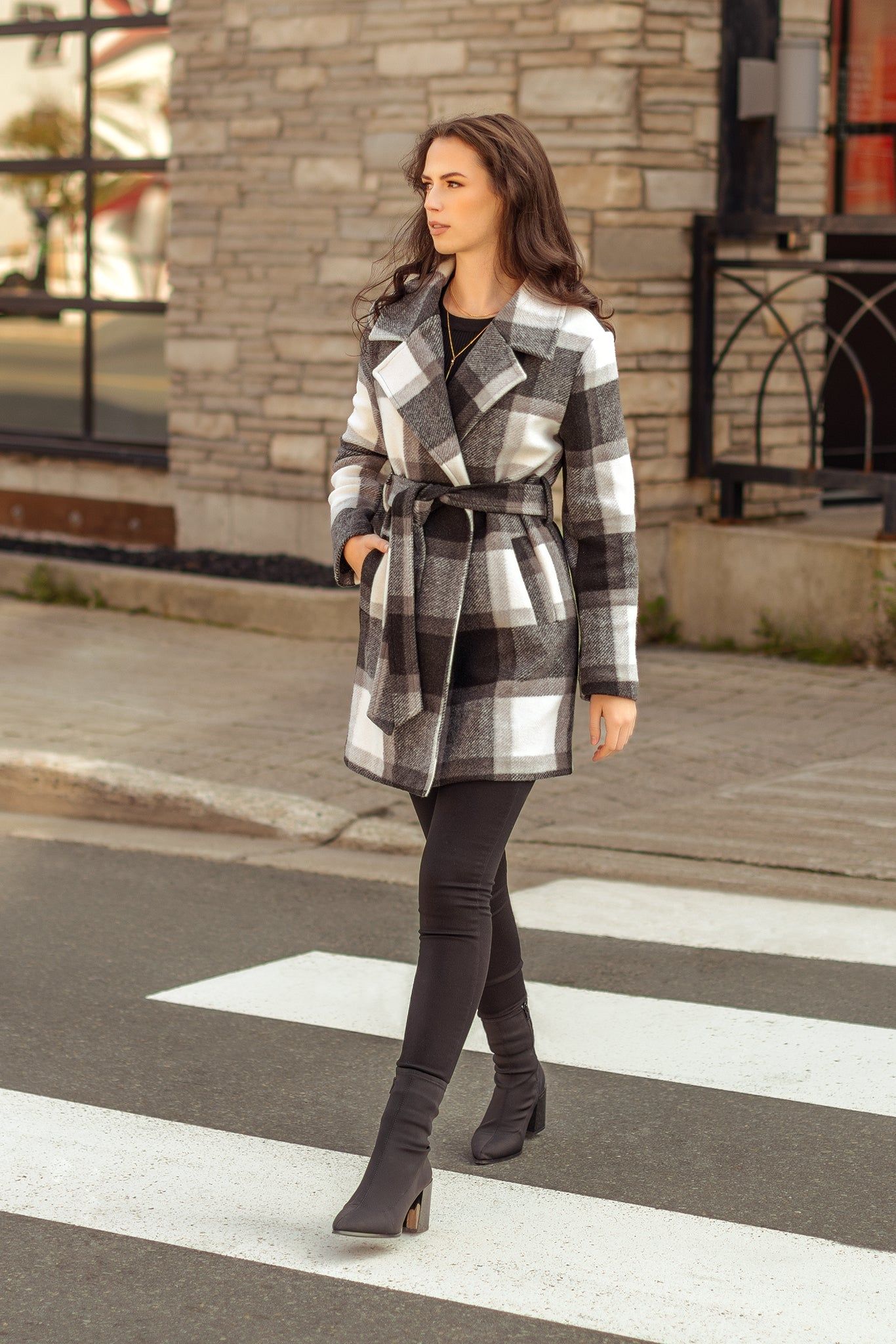 Brushed Plaid Double-Breasted Coat sold by Eclipse product image thumbnail 4