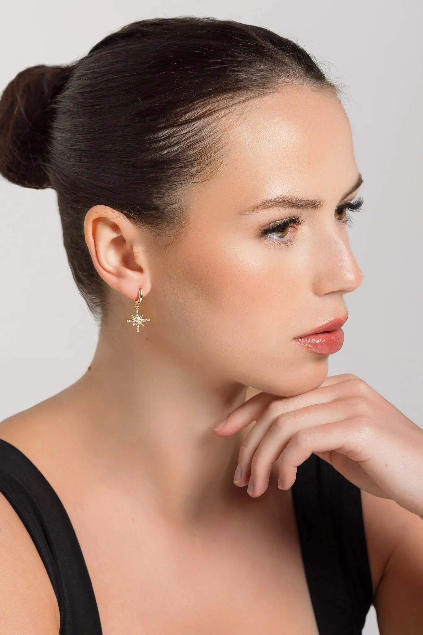 Rhinestone Drop Hoop Earrings sold by Eclipse