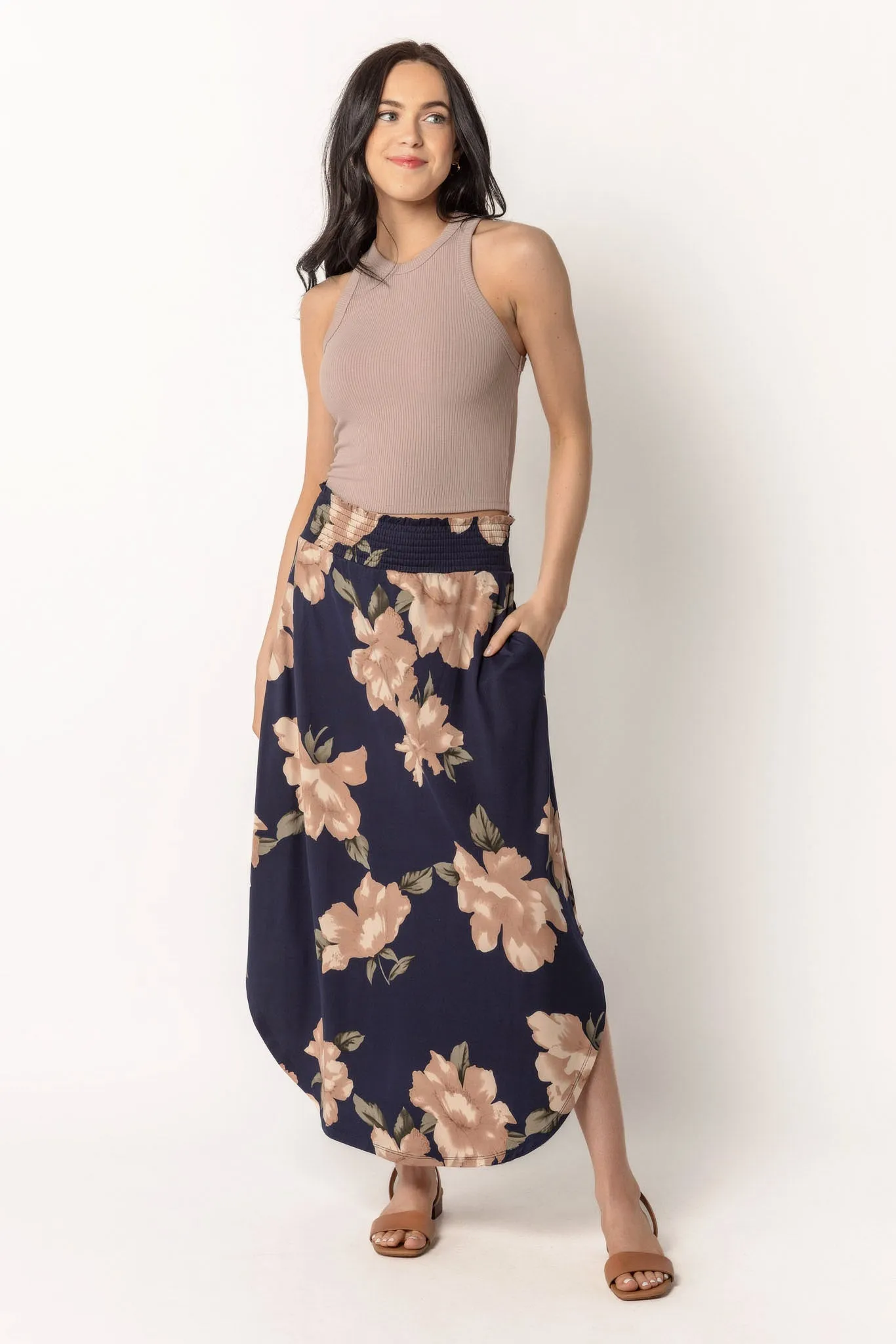 Floral Brushed Maxi Skirt with Smocked Waistband sold by Eclipse