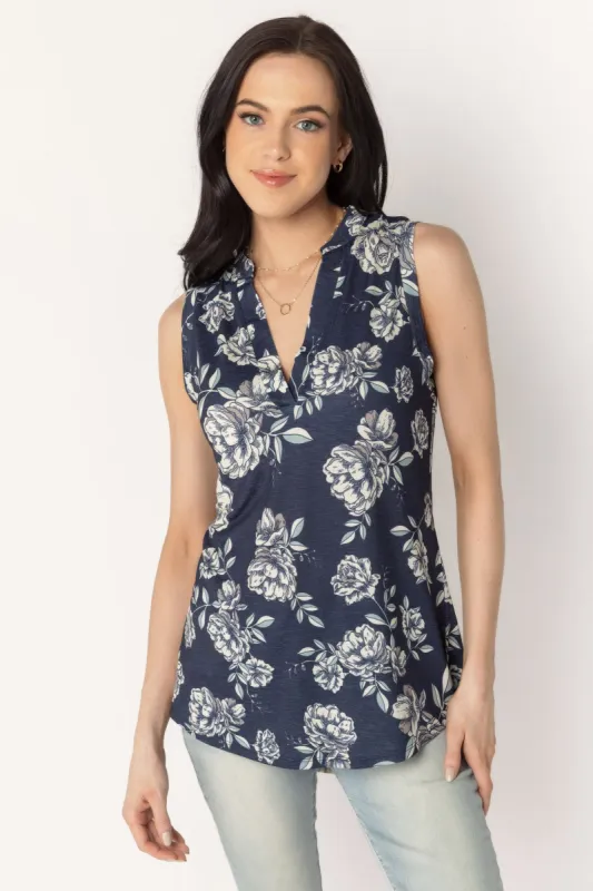 Navy Floral Sleeveless Blouse sold by Eclipse