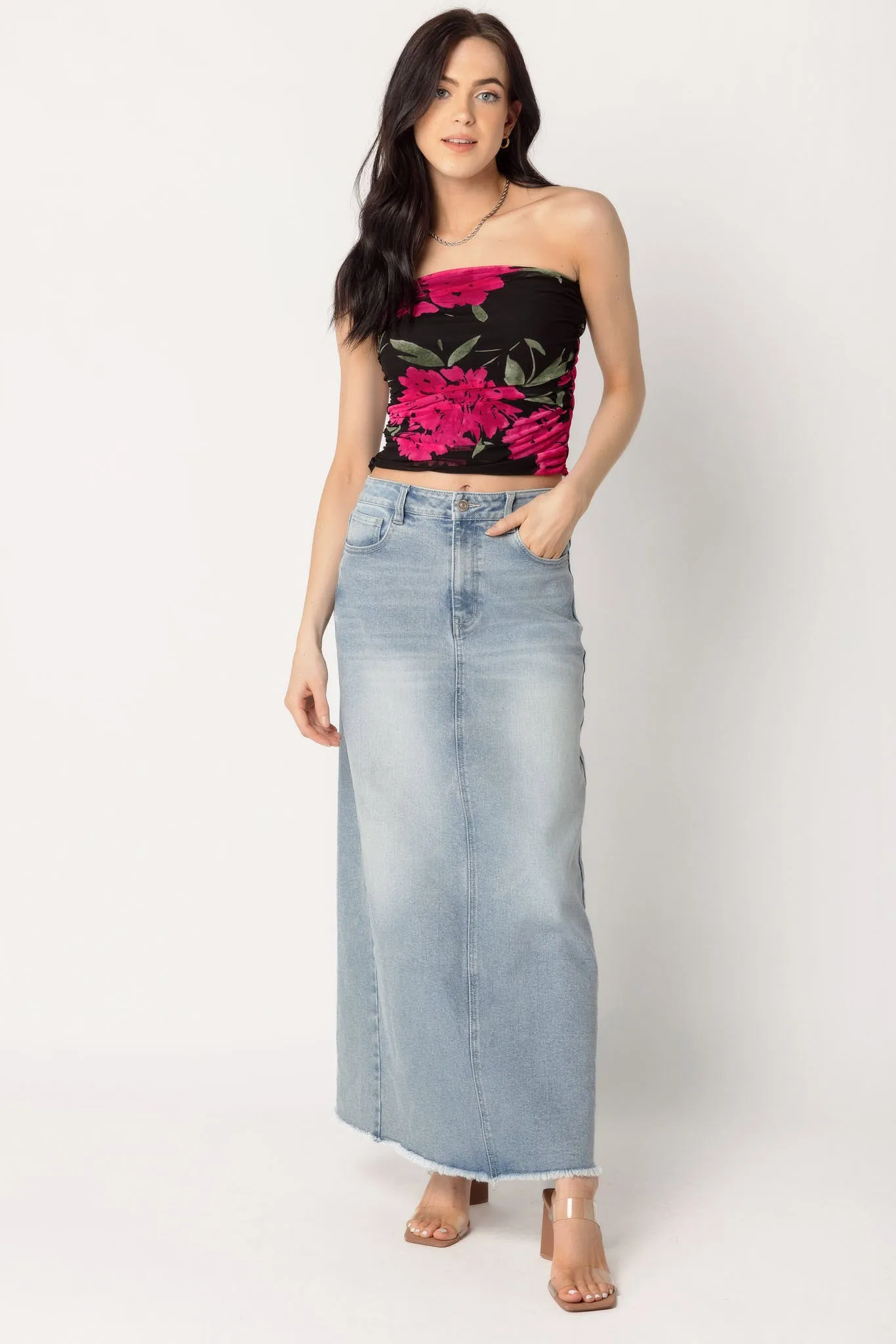 Bright Floral Mesh Ruched Tube Top sold by Eclipse product image thumbnail 3