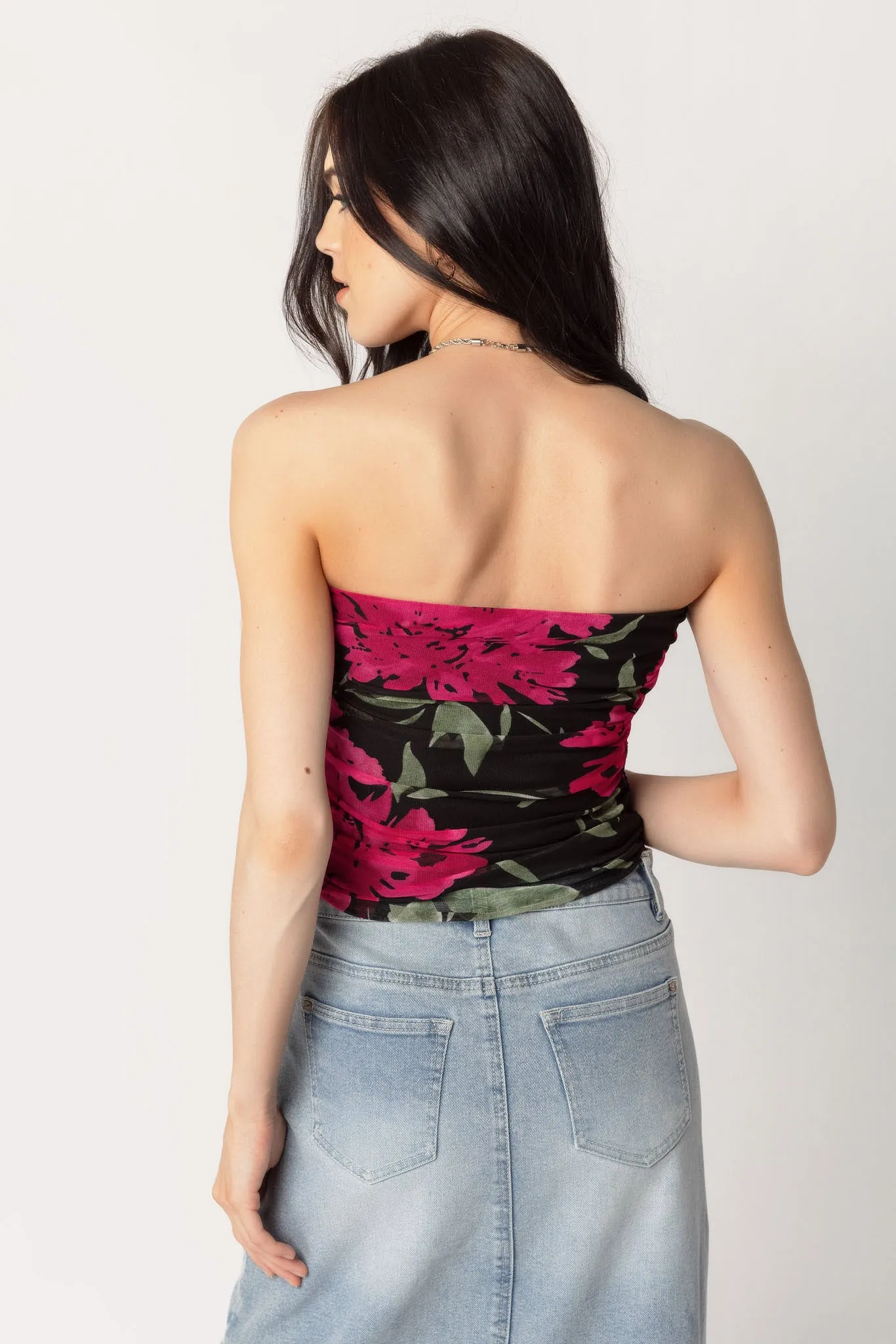 Bright Floral Mesh Ruched Tube Top sold by Eclipse product image thumbnail 2